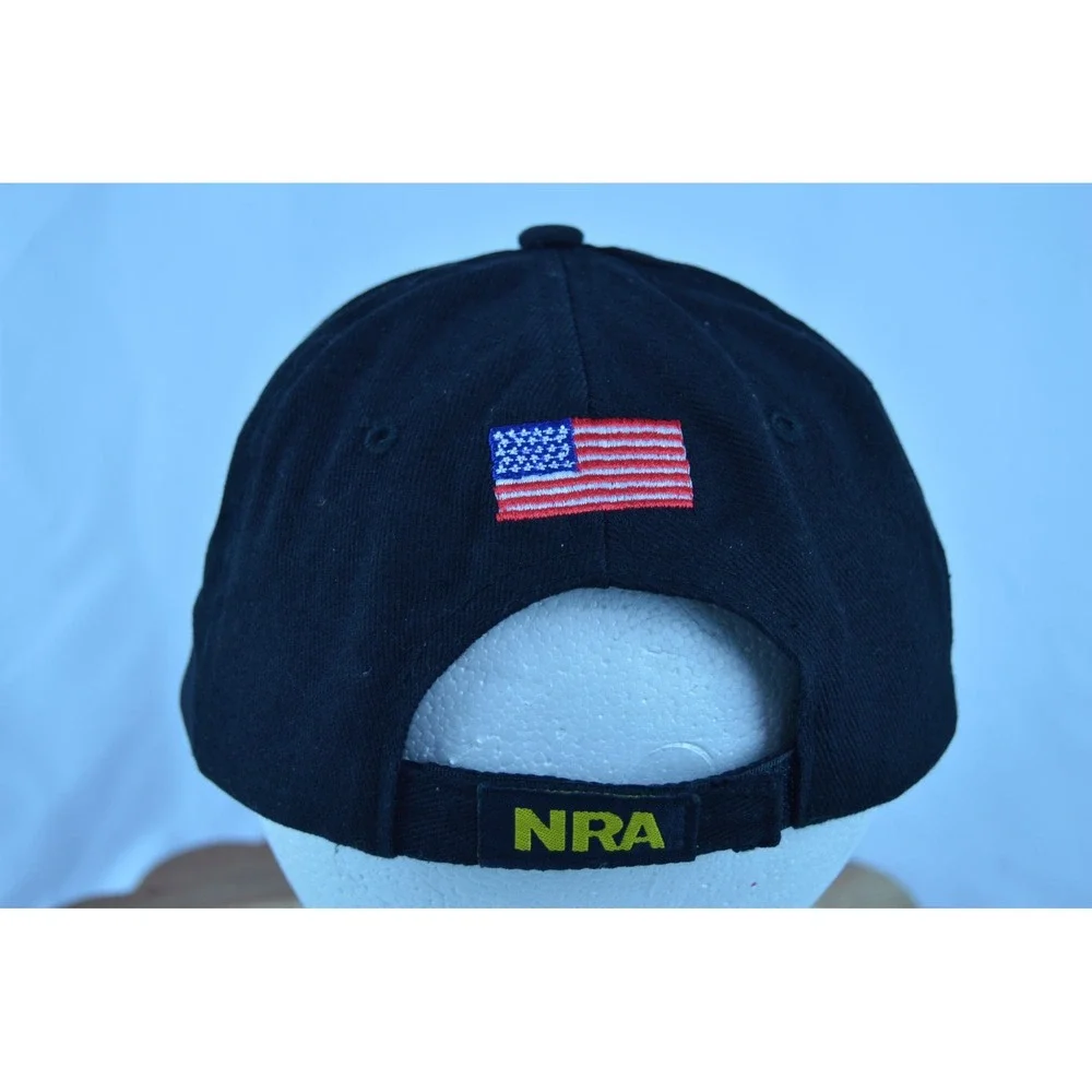 NRA Embroidered Hat • Adjustable Black Cap w/ USA Flag